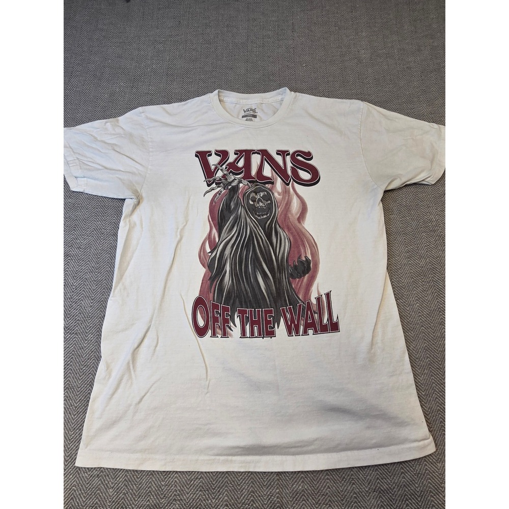 Vans Off The Wall T-Shirt Men's Large White Grim Reaper Graphic Short Sleeve Tee